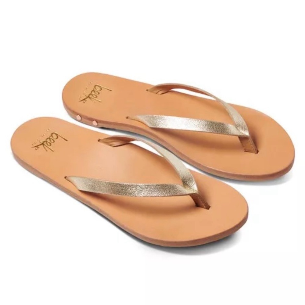BEEK SEABIRD PLATINUM HONEY LEATHER FLIP FLOP WOMEN SIZE 9